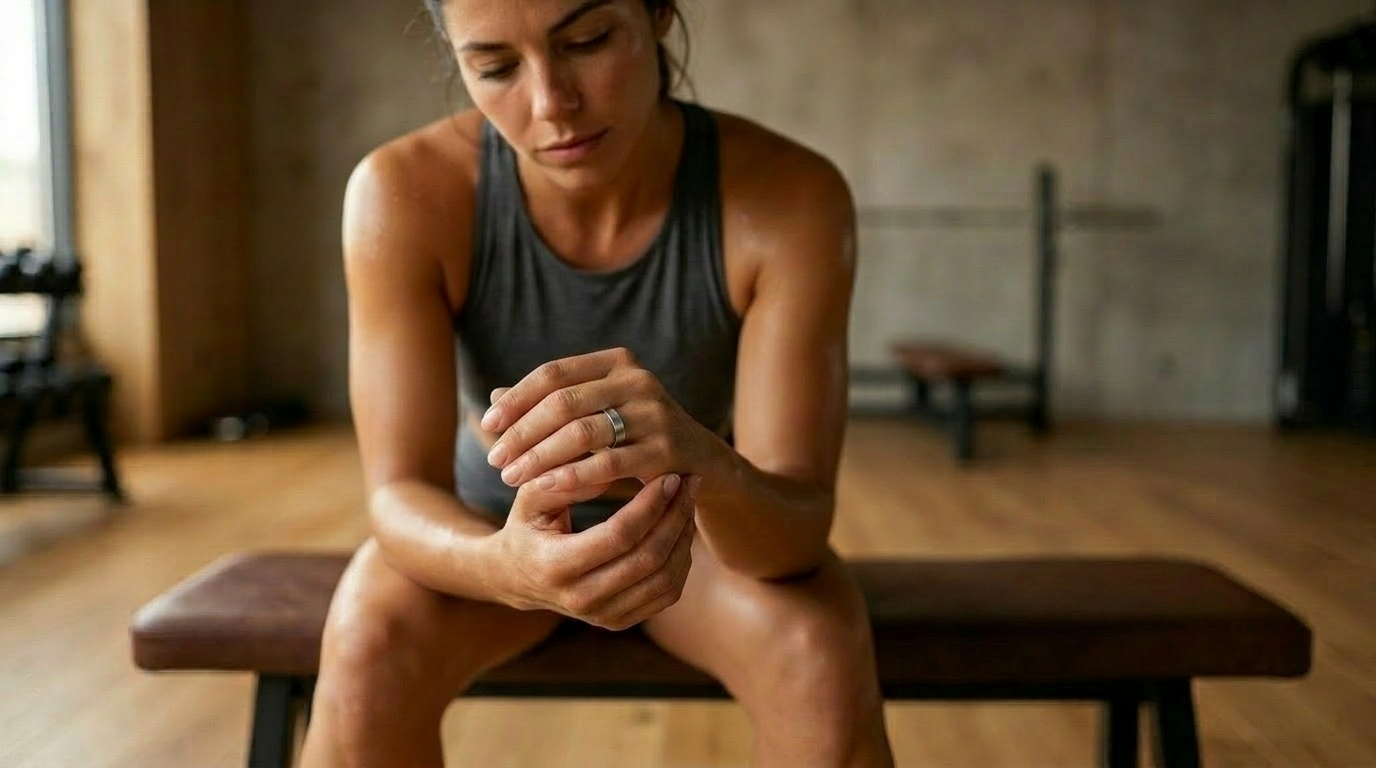 Bague connectée santé NØBLE portée au doigt, scène lifestyle