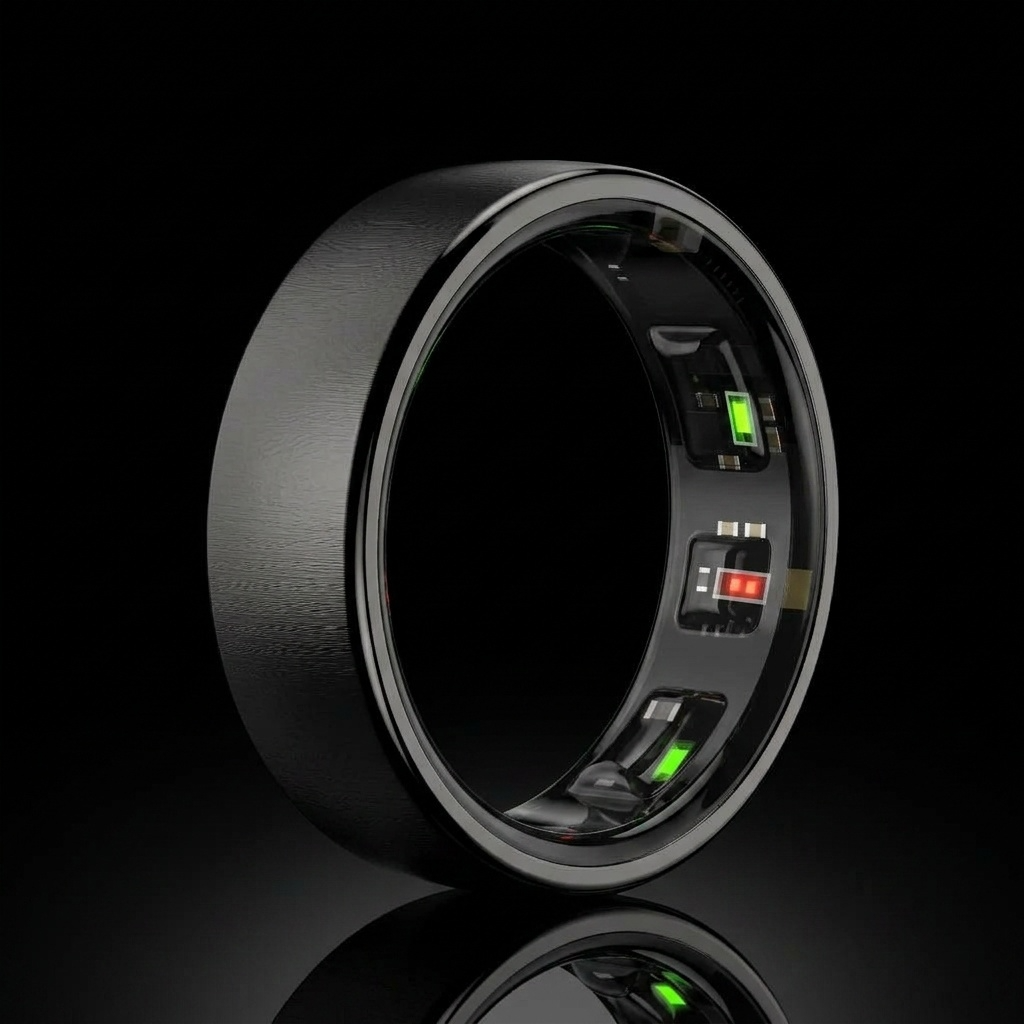 Anneau connecté NØBLE coloris noir, taille 7, packshot acier inoxydable chirurgical